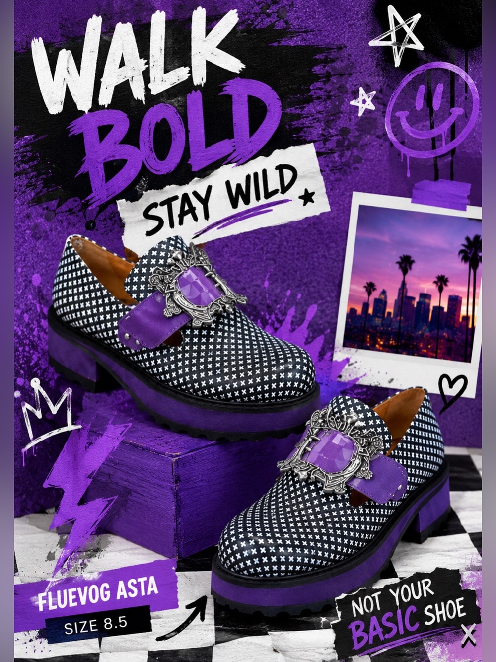 John Fluevog Asta F-Shoe Hi XO Purple Platform Mary Jane 8.5 Rare